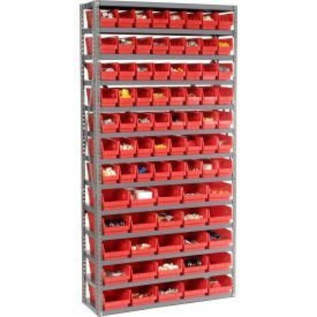 GLOBAL EQUIPMENT Steel Shelving - Total 81 4"H Plastic Shelf Bins Red, 36x12x72-13 Shelves 603442RD
